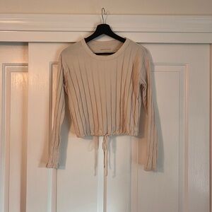 American Eagle Outfitters Cream Ribbed Long Sleeve Top